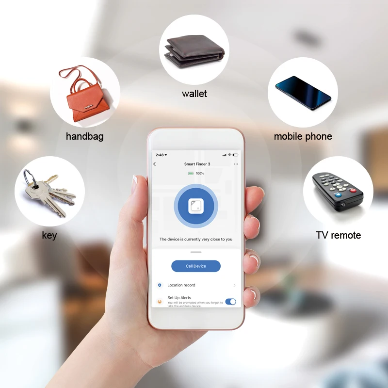 Mini Pink Black Anti-Lost Gadget Smart Bluetooth 5.2G Whistle Key Finder Keychain With TUYA APP