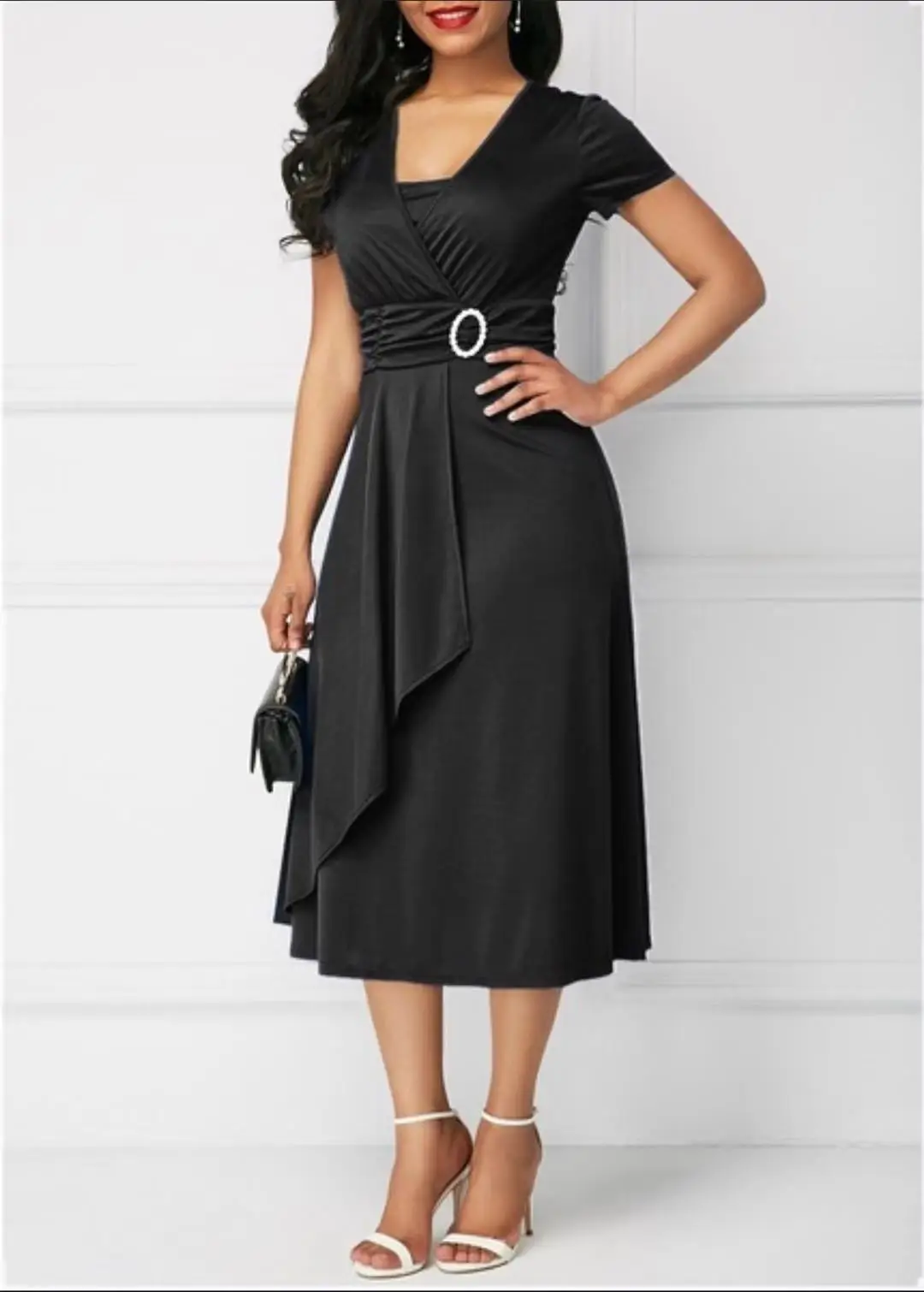 YQY8857 Hot Selling Fashion Elegant Asymmetric Skirt V-neck Ladies Office Dresses Women Formal Work Plus Size 5XL Party Dress