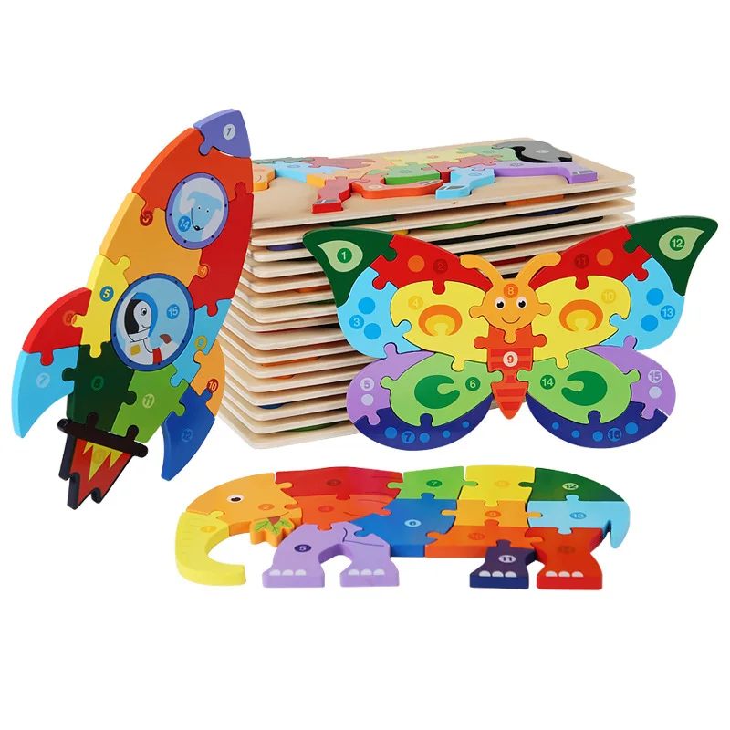 Montessori Children 3D Cartoon Dinosaur Animal Jigsaw Puzzles Board Games Toy Baby Educational Learning Toys For Kids Boys Girls
