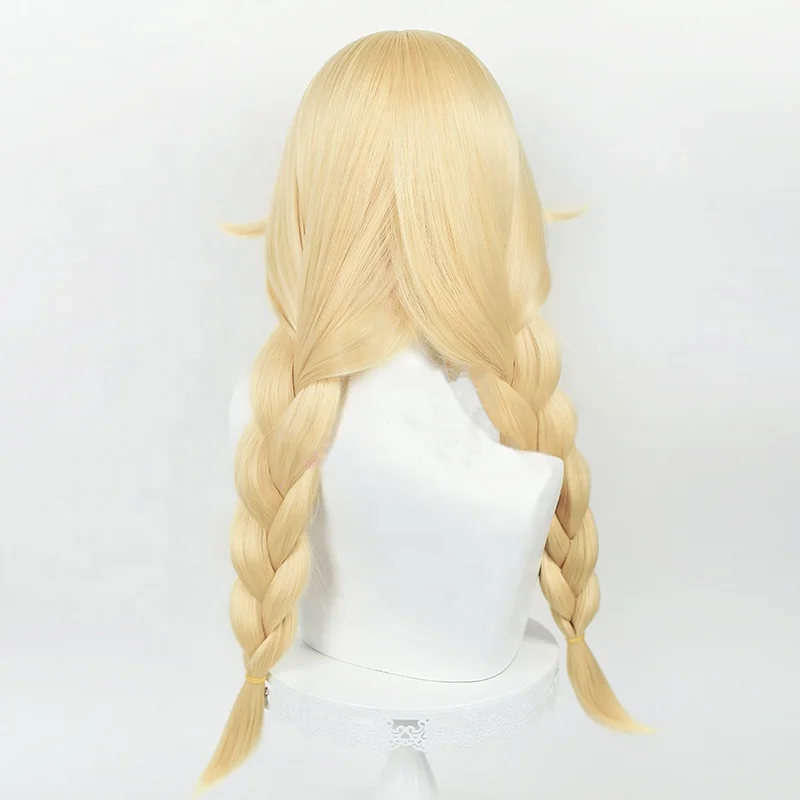 Wholesale 65cm Long Blonde Ya Boy Kongming Anime Tsukimi Eiko Wig Cosplay Synthetic Heat Resistant Hair Wig With Two Braids