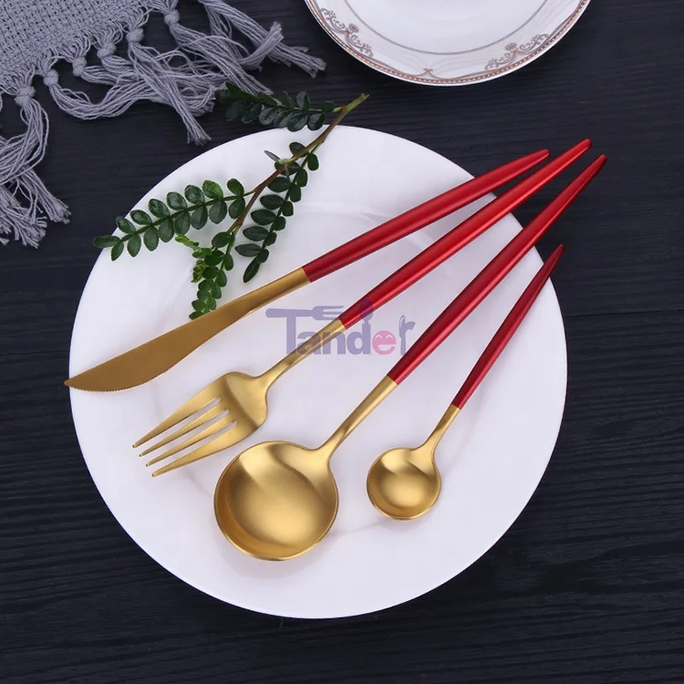 elegant bulk matte gold cutlery pink handle stainless steel flatware