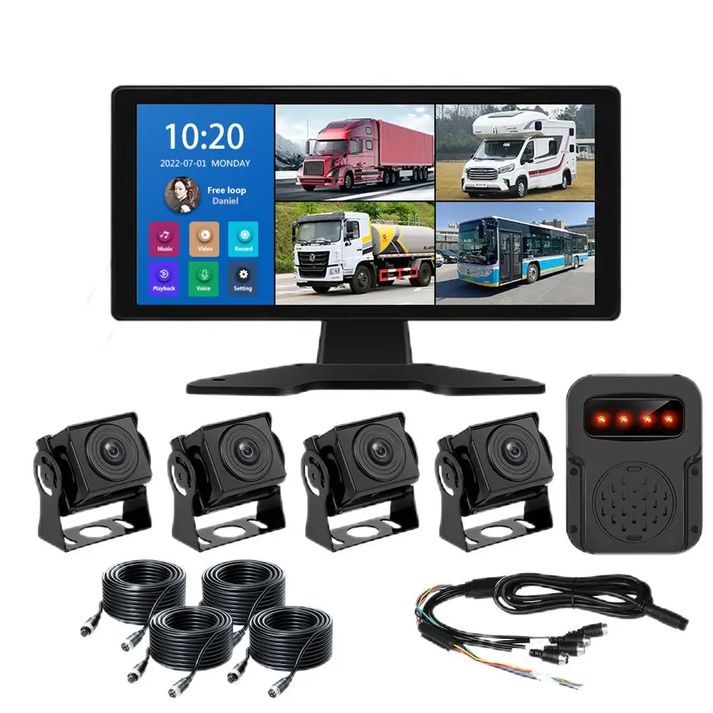 10,1-Zoll-4-Kanal-Monitor BSD-LKW-Alarm bus Onboard-DVR-Videorecorder-Monitor mit 4 AHD 1080P-Parkkameras