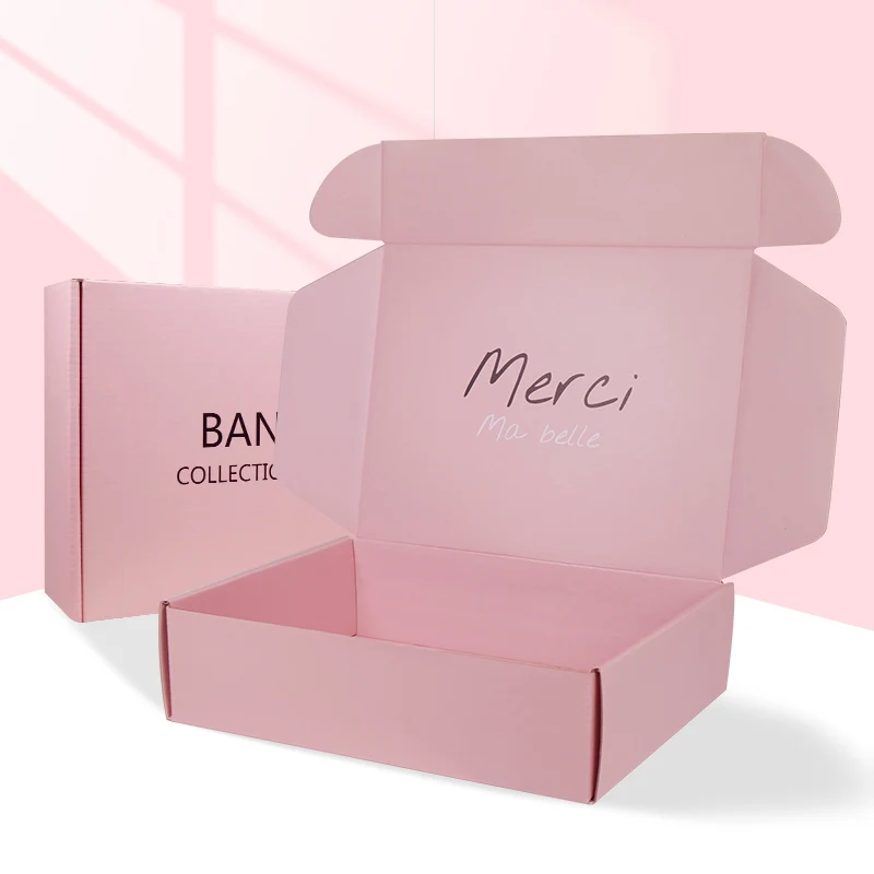 Pink free sample custom logo double side printed corrugated paper shipping box gift box for cosmetics packaging