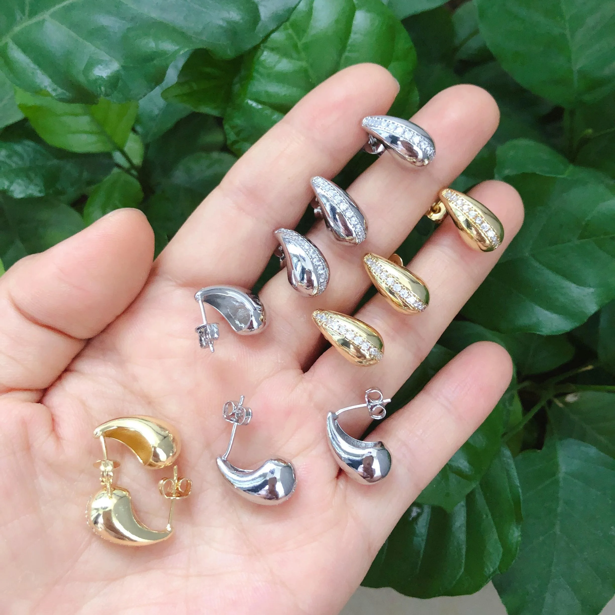 copper silver gold plated earrings wholesale bulk trendy women cubic zircon stud earring fashion jewelry teardrop earrings