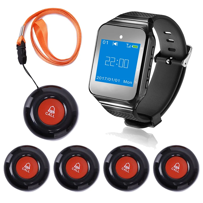 Daytech SW05 5-1 Warehouse Paging System Service Bell Waiter Call Button Wrist Pager System