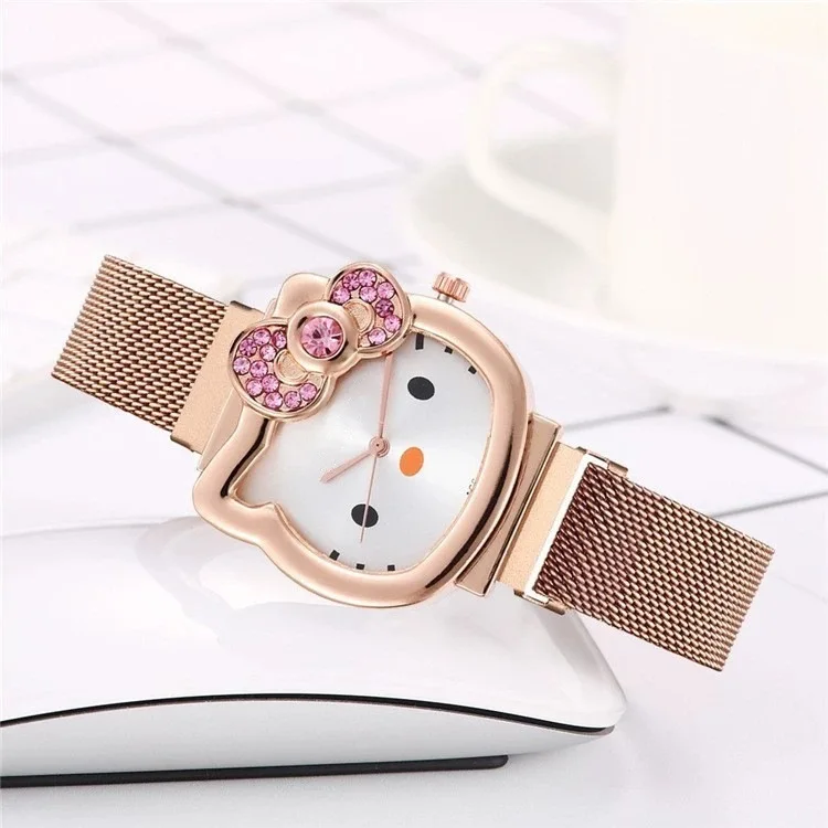 Hifive Fashion Cartoon Hello kitty Children Watch Quartz Bracelet Watches Magnet Buckle Strap Kid Wristwatch Girl Gift Relogio