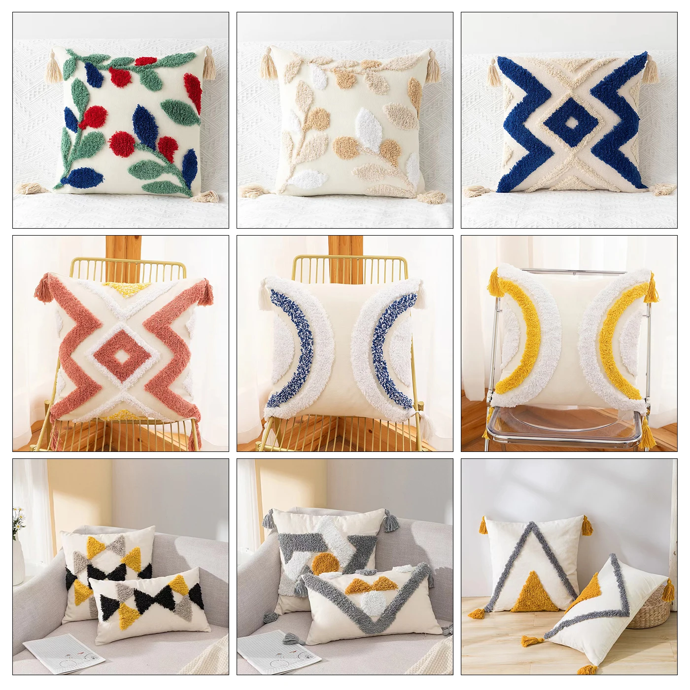 Custom Home Decor Boho Throw Pillow Cover Farmhouse Cotton Macrame Pillow Case Woven Bohemian Tufted Cushion Cover