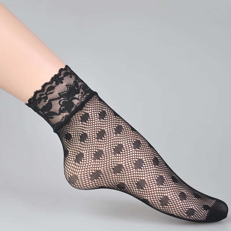 Summer sexy black socks hollowed out thin jacquard fish net socks