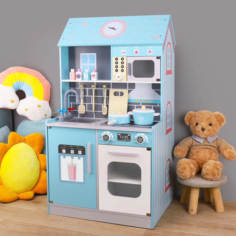 New shape simulation  2 in 1 wooden doll house kitchen toys for kids pretend play wood cooking toys kitchen set for kids