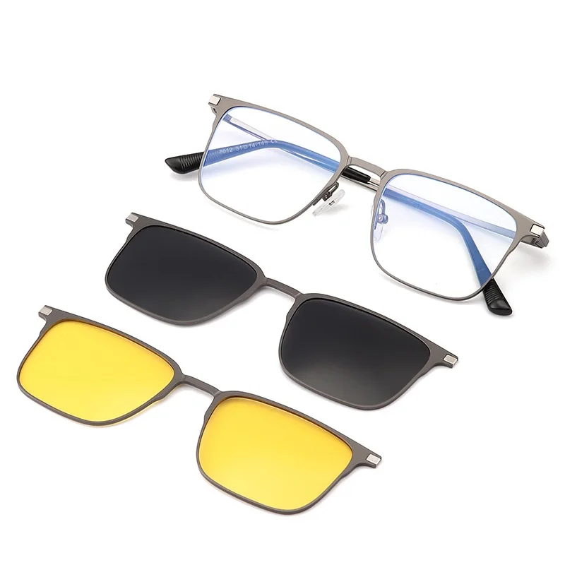 Newest 3 in 1 Magnet Eyeglasses Frames Interchangeable Clip On polarized Sunglasses with Applique