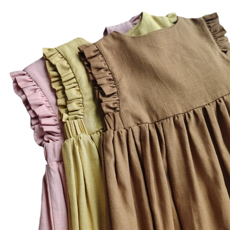 Children Girl Clothing Kids Clothes Plain Color Summer Sleeveless Little Girls Dress