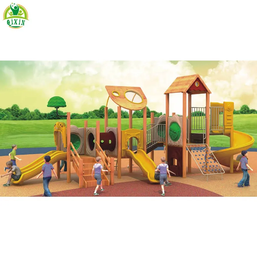 2021 New design cheap kids wood outdoor playground equipment plastic wooden playground