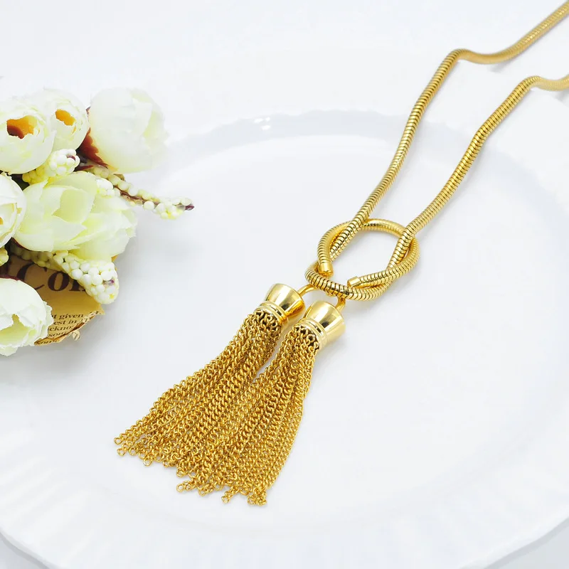 Fashion Jewelry Chain Tassel Necklace Women Necklaces African Clothes Sweater Chains Charm 18k Gold Chains Necklace