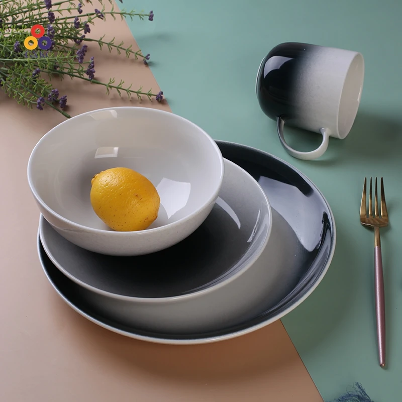 Ceramic Plates Sets Dinnerware Manufacture Sanhuan Unique Color Large Porcelain Novelty Round Plate Dish Set