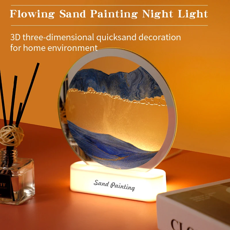3D Dynamic Moving Sand Picture Lamp LED Light Hourglass Quicksand Painting Table Lamp Flowing Sand Art Decorative Lighting