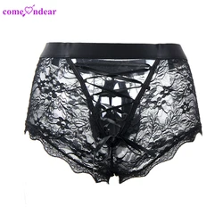 Custom logo gay bulge tanga underwear lace sheer nylon man sexy sissy panties men short boxer brief underwear