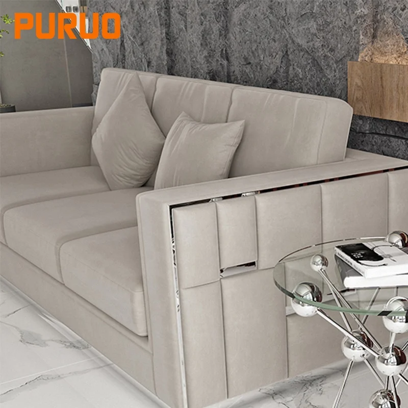 PURUO luxury living room home furniture modern style sectional recliner corner fabric velvet sofa set