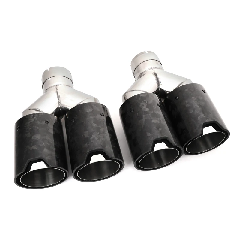 Dual Exhaust Tip Quad Muffler Tip glossy Forged Carbon Fiber Silver Exhaust Pipe Tail Exhaust Muffler Tip For BMW