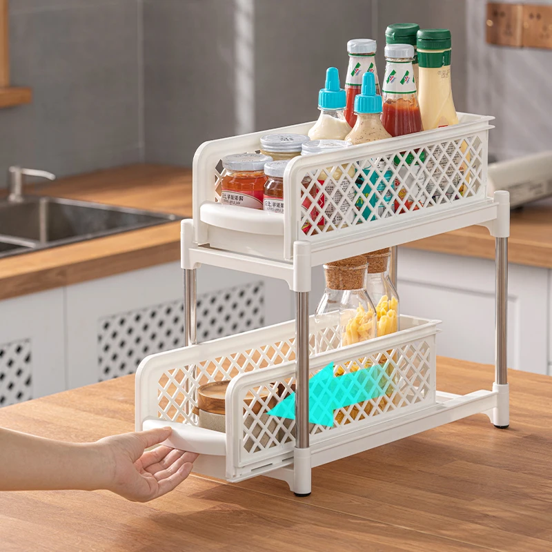 2 Tier Kitchen Organization Drawers Sliding Basket Kitchen Organizers And Storage Sink Bathroom Storage Shelf Rack Organizer