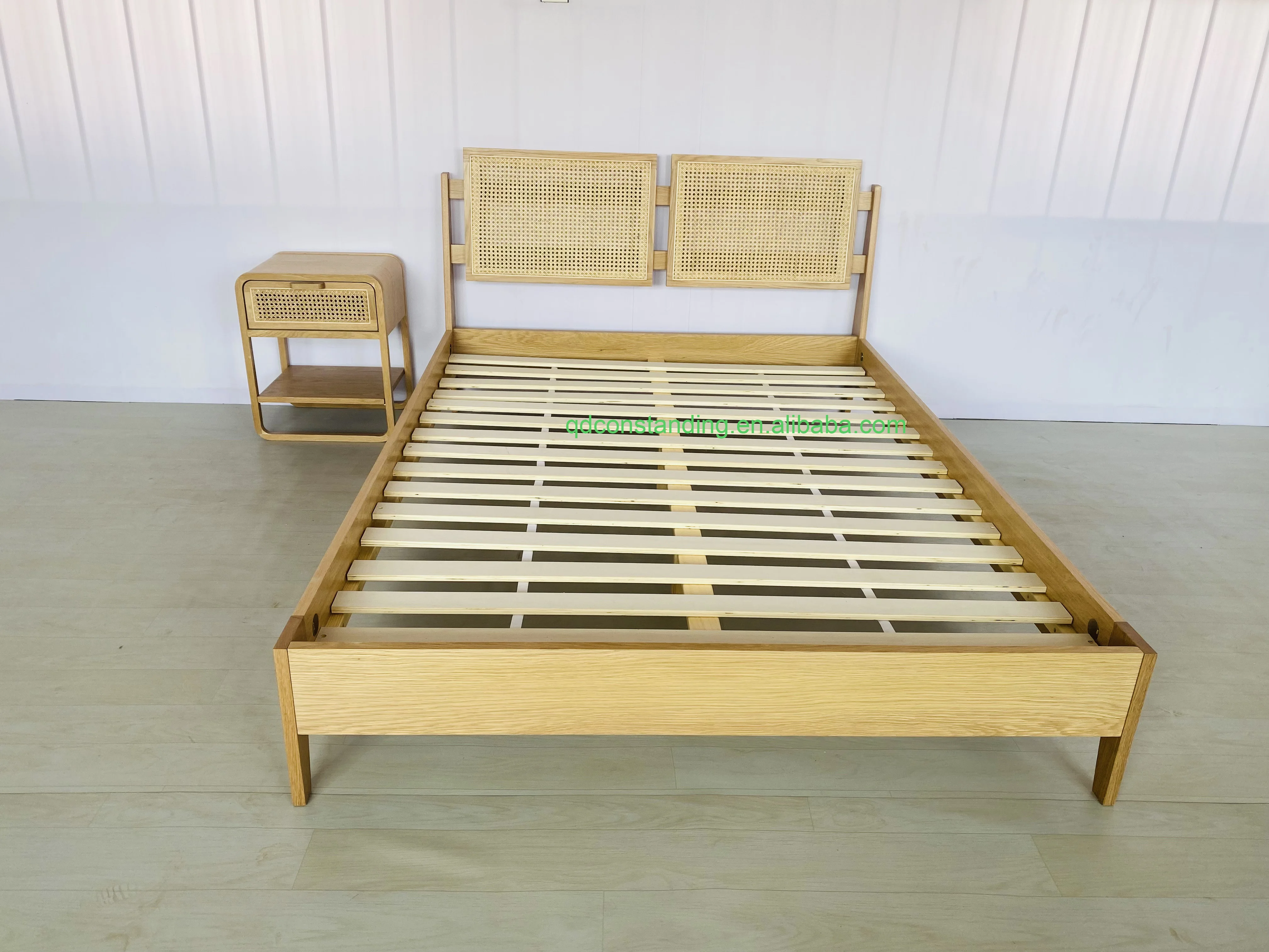OEM ODM Factory Luxury Modern Nordic Hotel Home Furniture Natural Rattan King Queen Size Bed Frame With Natural Rattan Headboard