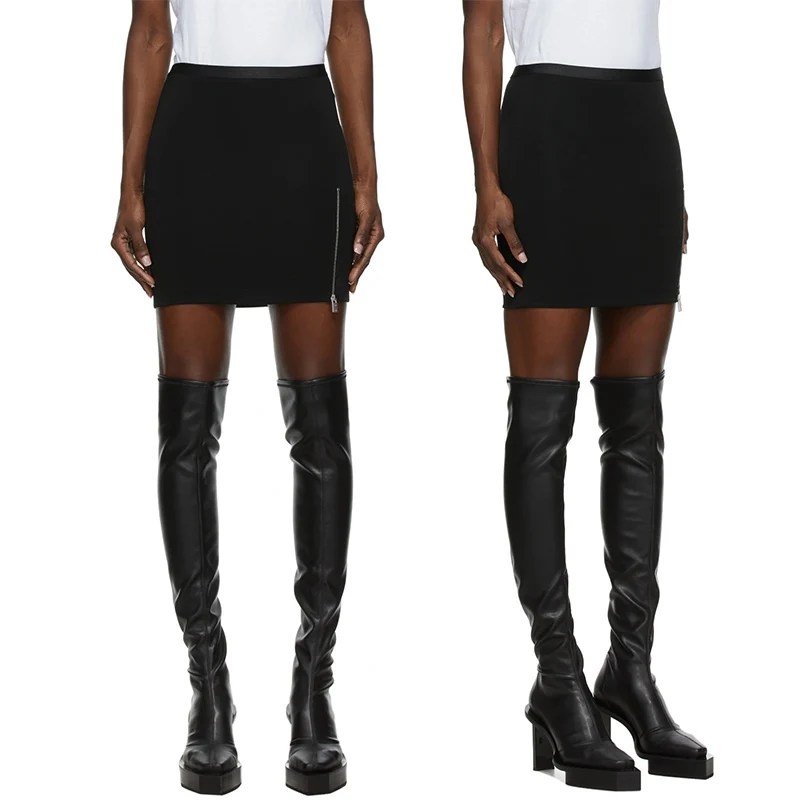 Custom Black Elastic Waistband Sport Jersey Short Skirt Women Zip Mini Skirt For Girls