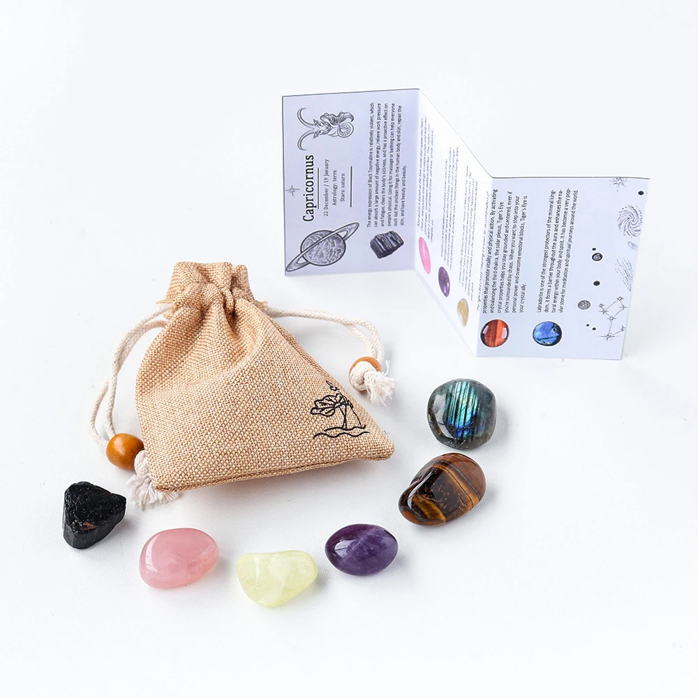 Wholesale seven chakras bag set 12 constellations natural crystal stone spiritual healing home decoration
