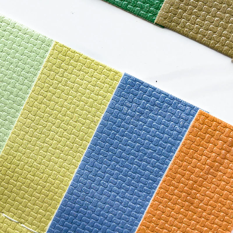 lmitate weaving embossed PU Faux Leather solid color fine glitter Synthetic Fabric Custom Leather Products for Bags Luggage DIY