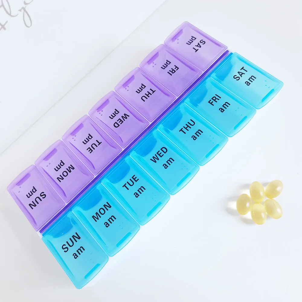 Plastic Weekly Pill Organizer Twice a Day Pill box Medication Reminder