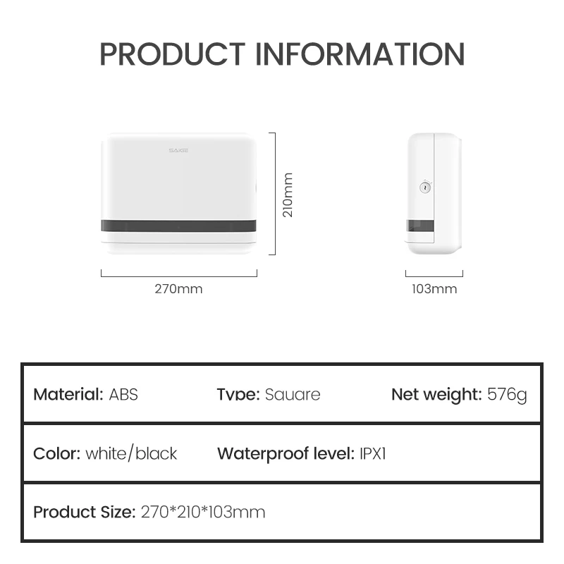 Saige New Arrival Wall Mounted Black/White  Manual Z Fold Toilet Hand Tissue Dispenser