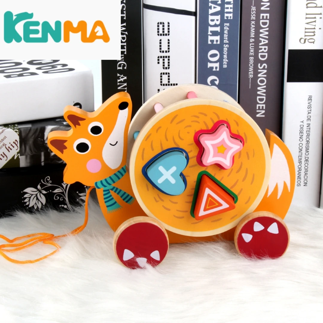 Wooden Pull Along Car Geometric Matching Car Shape Building Blocks Truck Toys