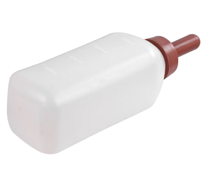 2L White Milk Pot With Red Pacifier And Handle Livestock Animals Feeder