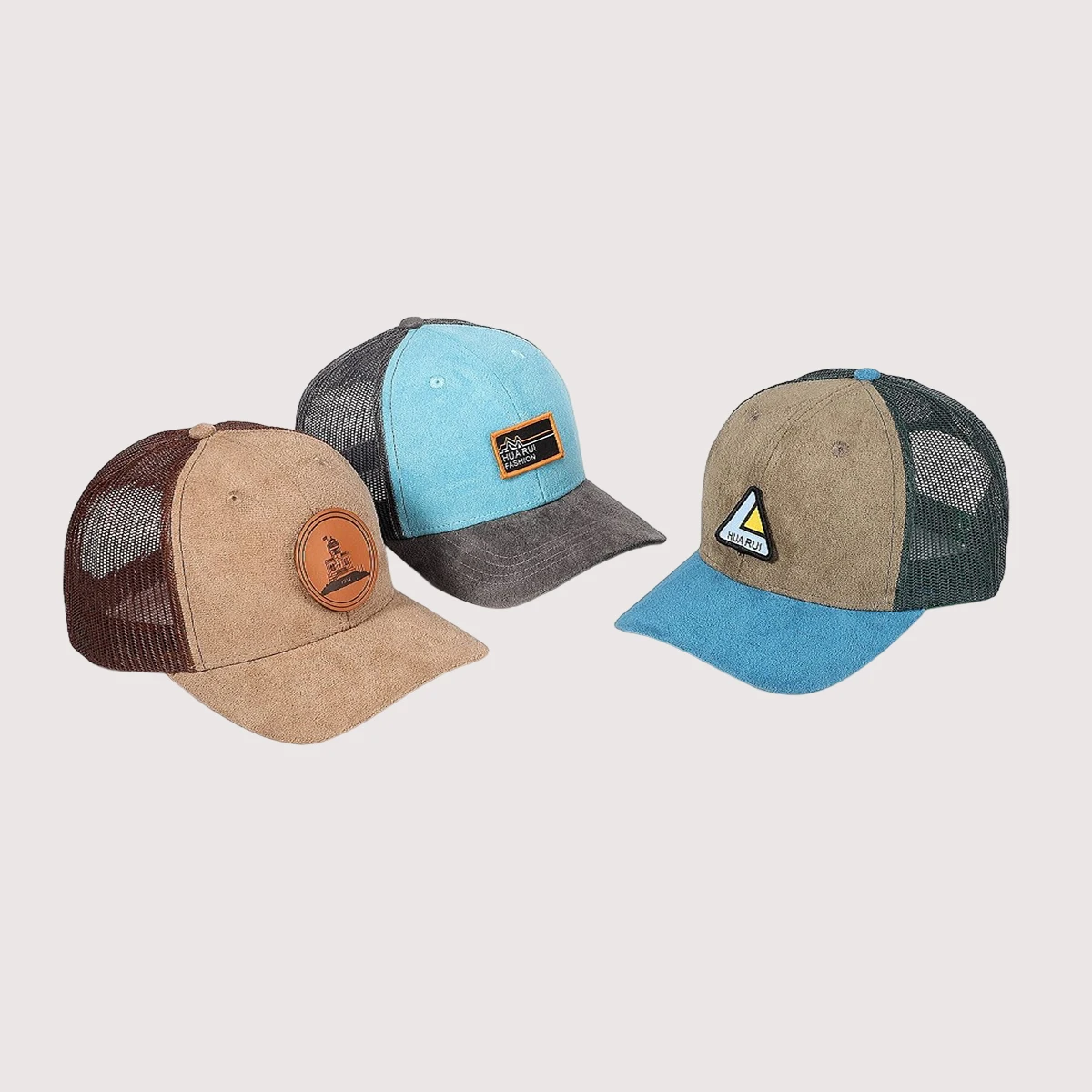 Guangzhou custom rubber patch lgo snapback trucker hats mesh