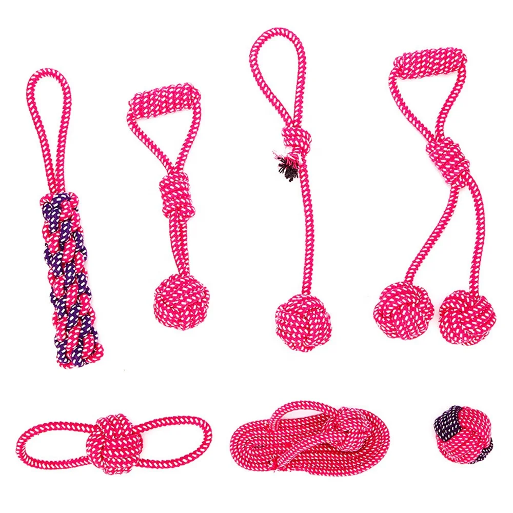 Natural cotton dog rope toy set for chewing and teething customized bite-resistant interactive pet dog rope toys