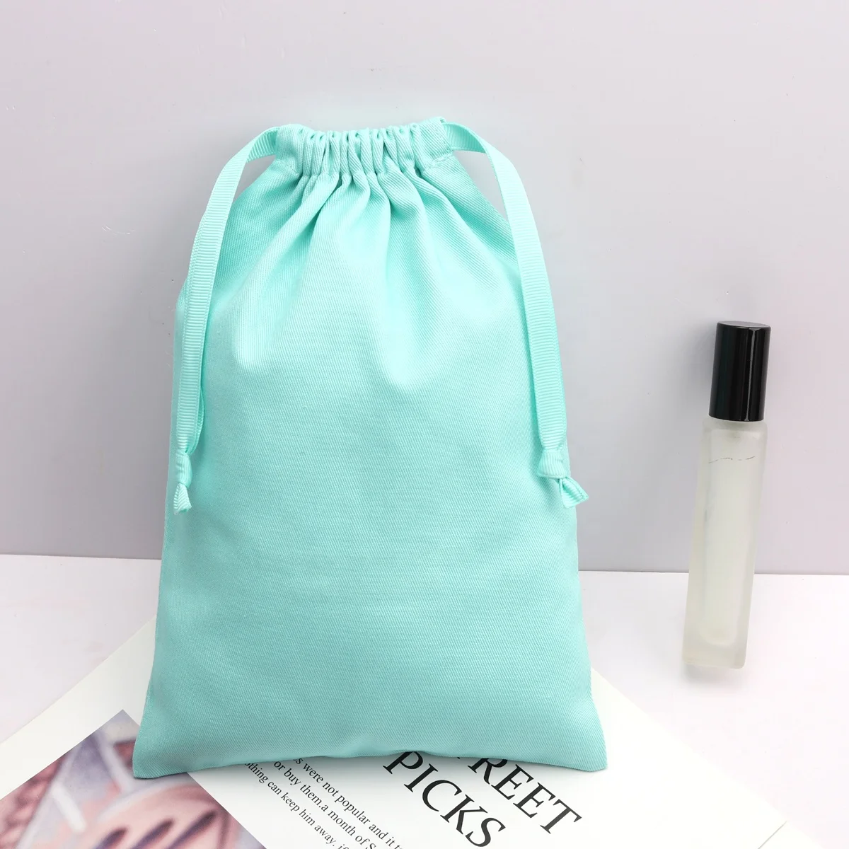 Wholesale Blue Cotton Twill Dust Bags Shoe Pouch Underwear Clothing Gift Packing Promotion Cotton Drawstring Bag