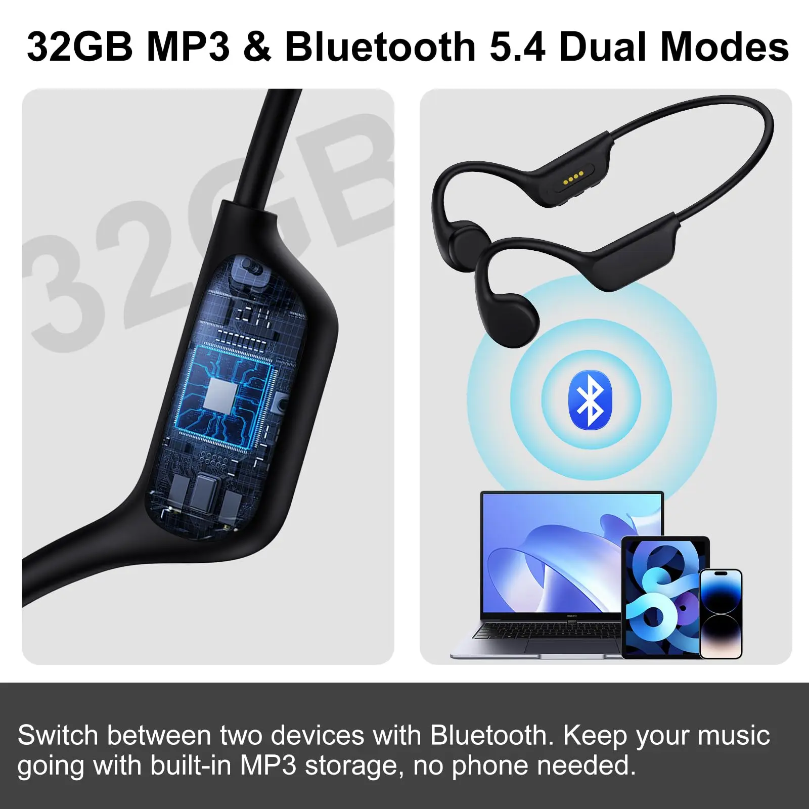 X7 PRO Bone Conduction Swimming Headphones Wireless IPX8 Waterproof Open-Ear Headphones Earphones WITH 32G MP3 Player Underwater