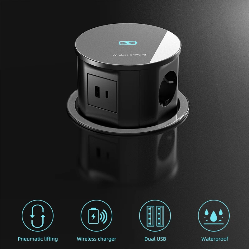 hot sale EU Standard pop up sockets 1.8m cable length black retractable sockets Office Table and Workshop power socket