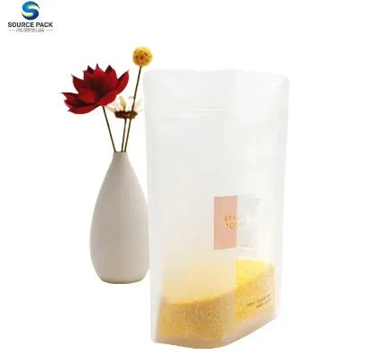 High quality Sourcepack Customized Recyclable rice paper stand up bags with clear window grain paper bags