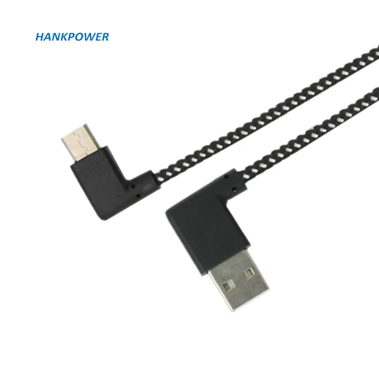 Right Angle USB Type C Mobile Phone Data Cable For Android Fast Charger 90 Degree Nylon USB C Data Cable