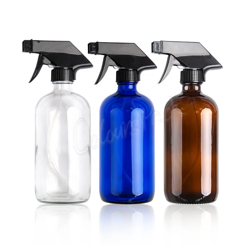 large 240ml 250ml 480ml 500ml 8oz 16oz blue amber clear empty glass spray bottle with label
