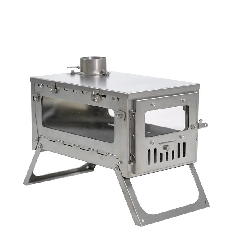 Firewood Stove With Roll Chimney Damper Outdoor Hot Tent Stove Camping Titanium Wood Stove for Backpacking Cooking Heating