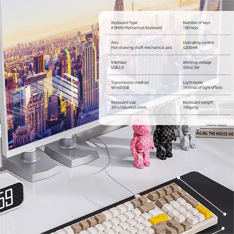 K3Max RGB Mechanical Keyboard 100 Key Full Key Hot Swap Lighting Effects Gaming Keyboard Gasket Muffler Structure Laptops