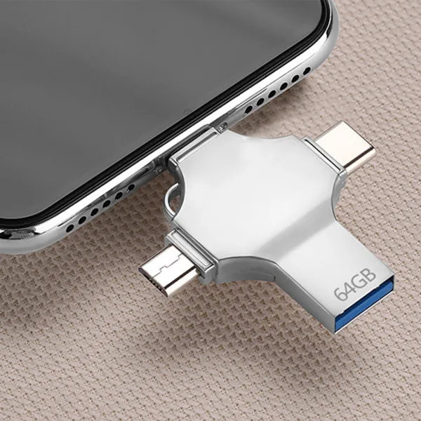 4 In 1 Multi-function OTG Usb Flash Drive 2GB 4GB 8GB 16GB 32GB 64GB 128GB 256GB Type-C Pendrive 3.0 Memory Disk For Iphone