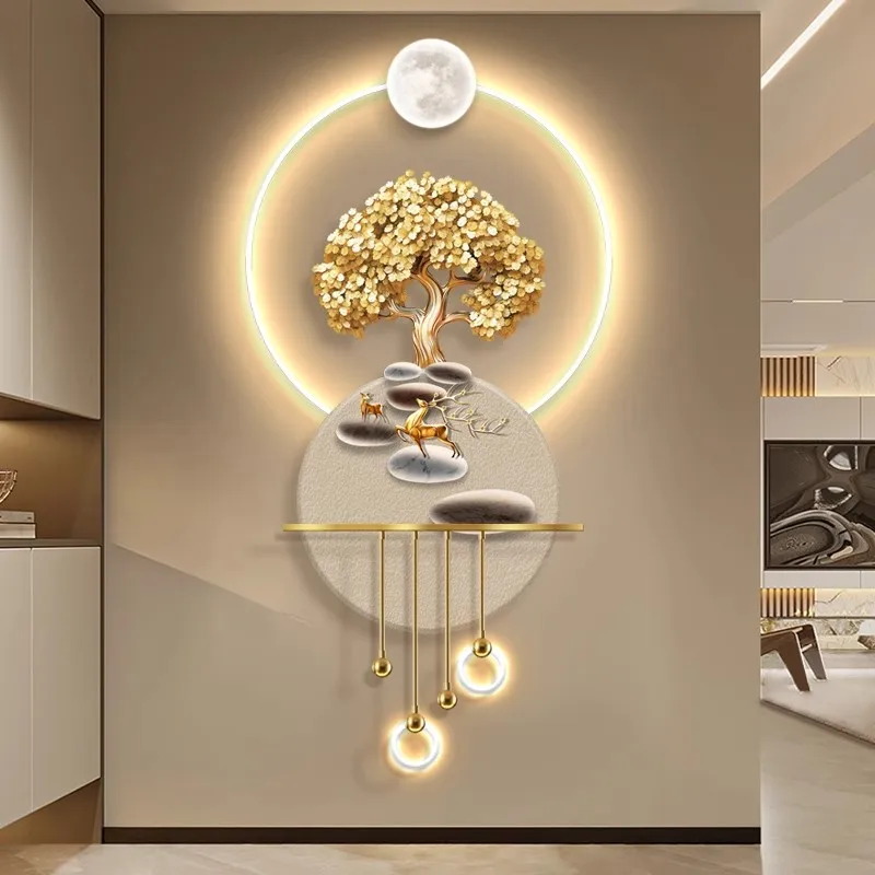 Modern LED Wall Decoration Golden Tree of Life Luminous Art Deco Design for Home Hanging Ornament