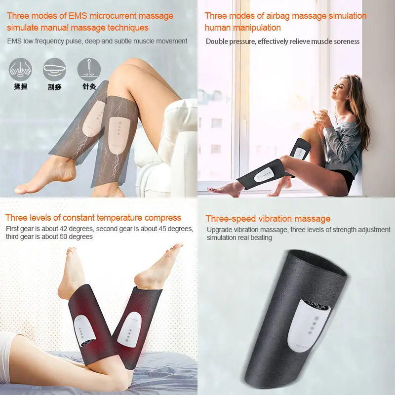 Smart Portable Wireless Foot Leg Massage Machine Relaxing Muscles EMS Heated Air Compression Calf Leg Massager