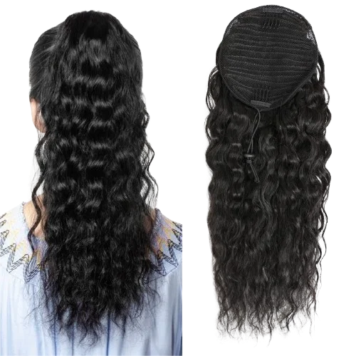 Wholesale Factory Price Human Hair Raw Vietnamese Hair 30 Inch Water Wave Clip In Drawstring Human Hair Ponytail