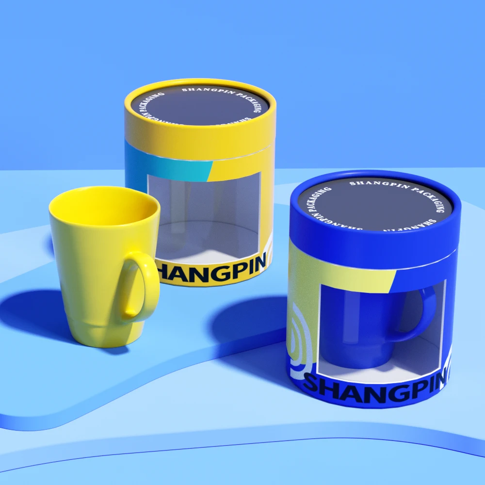 High Quality Rigid Cardboard Mug Cup Gift Paper Tube Recyclable PVC Window Water Drink Cup Packaging Tubes