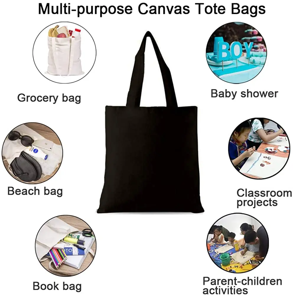 BSCI Audit Factory Custom Big Size Foldable 16oz Black Cotton Canvas Cloth Tote Shopping Hand Bag with Logo and Bottom Low MOQ