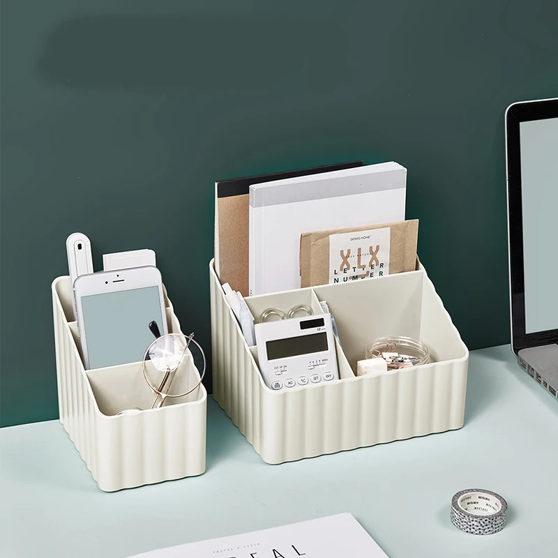 Andeya Plastic Striped Desktop Storage Box Multi-grid Cosmetic Storage Large Capacity Boxes 2023 New Hot Cheap