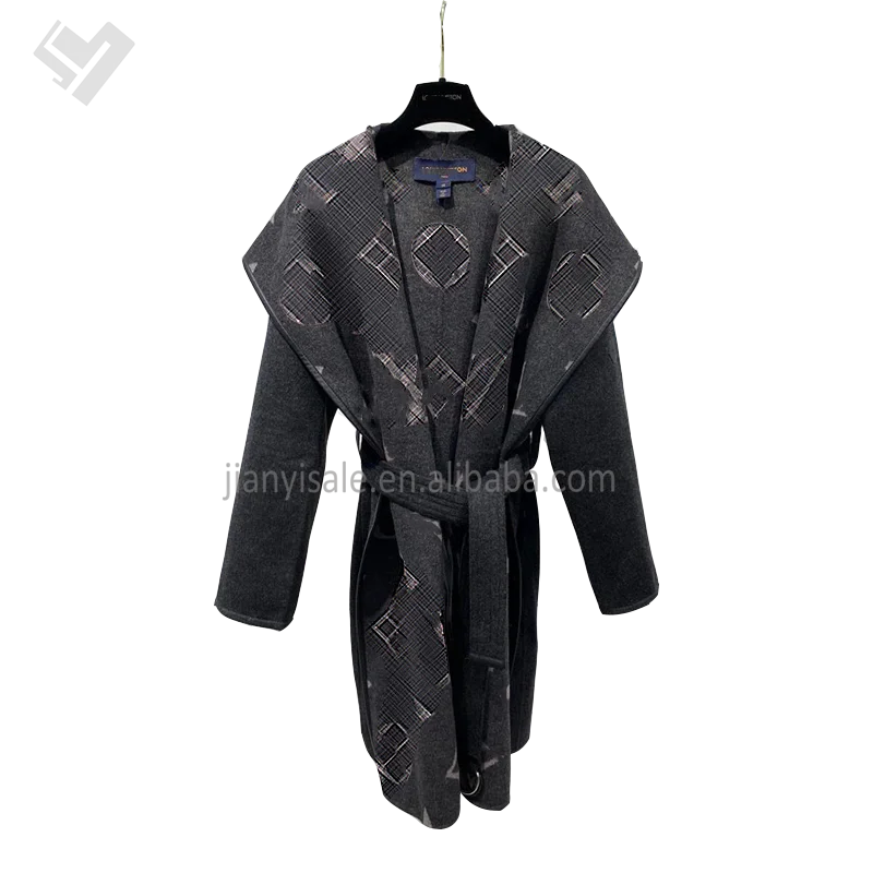 2023 New Autumn Winter Women Luxury Clothing Woolen Coat Designer Print Turn Down Collar Ladies Wool Trench Coat With Belt