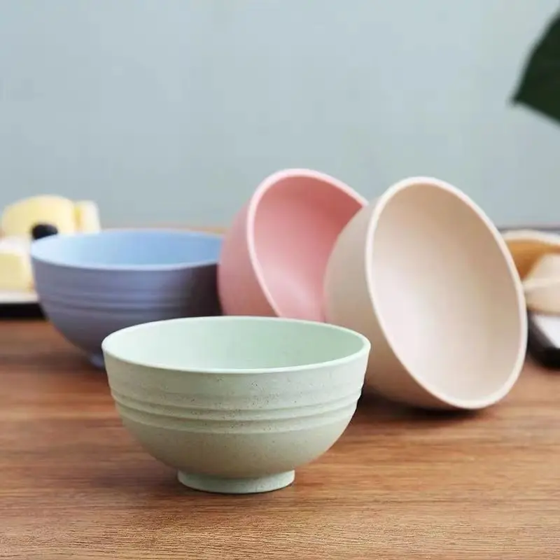 Eco-Friendly Wheat Straw Colorful BPA free Unbreakable Bowl Plastic Cereal Bowls Wheat Straw Round Rice Bowl Set